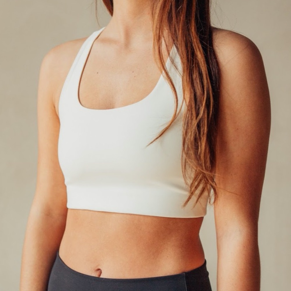 Girlfriend Collective Tommy Cropped Bra, Ivory, Medium